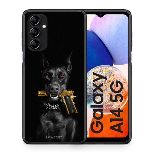 Θήκη Samsung Galaxy A14 / A14 5G Golden Gun από τη Smartfits με σχέδιο στο πίσω μέρος και μαύρο περίβλημα | Samsung Galaxy A14 / A14 5G Golden Gun Case with Colorful Back and Black Bezels