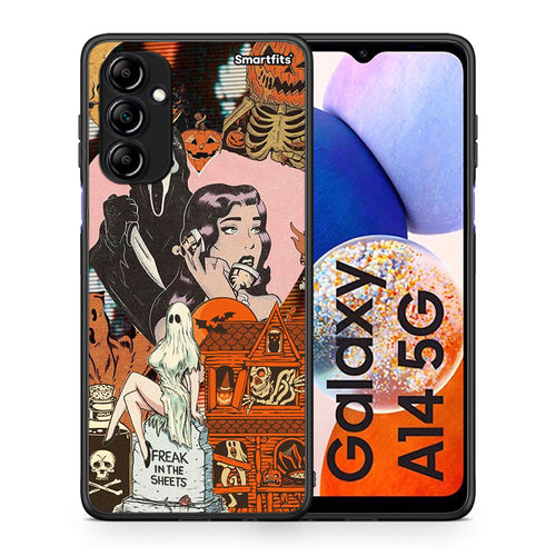 Θήκη Samsung Galaxy A14 / A14 5G Halloween Collage από τη Smartfits με σχέδιο στο πίσω μέρος και μαύρο περίβλημα | Samsung Galaxy A14 / A14 5G Halloween Collage Case with Colorful Back and Black Bezels