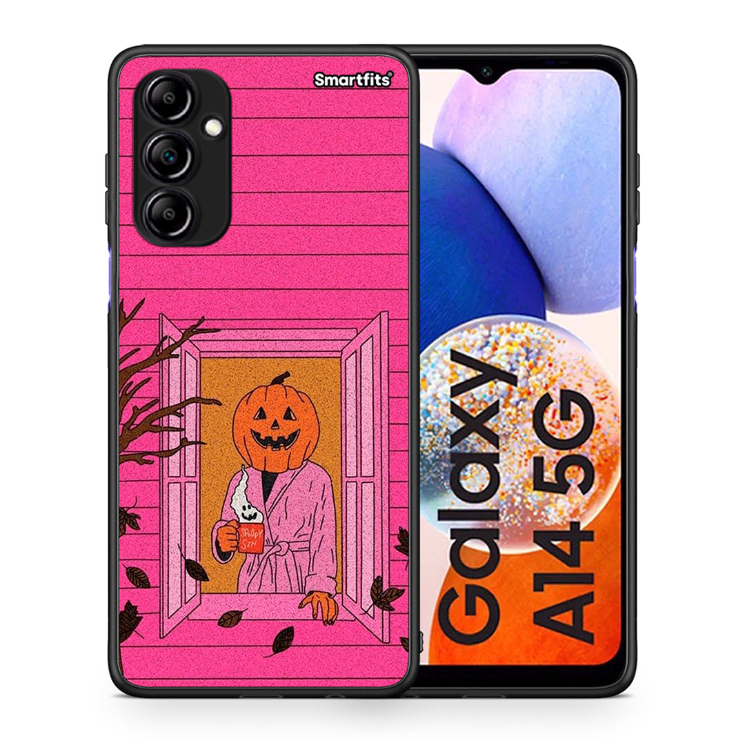 Θήκη Samsung Galaxy A14 / A14 5G Halloween Pumpkin Lady από τη Smartfits με σχέδιο στο πίσω μέρος και μαύρο περίβλημα | Samsung Galaxy A14 / A14 5G Halloween Pumpkin Lady Case with Colorful Back and Black Bezels