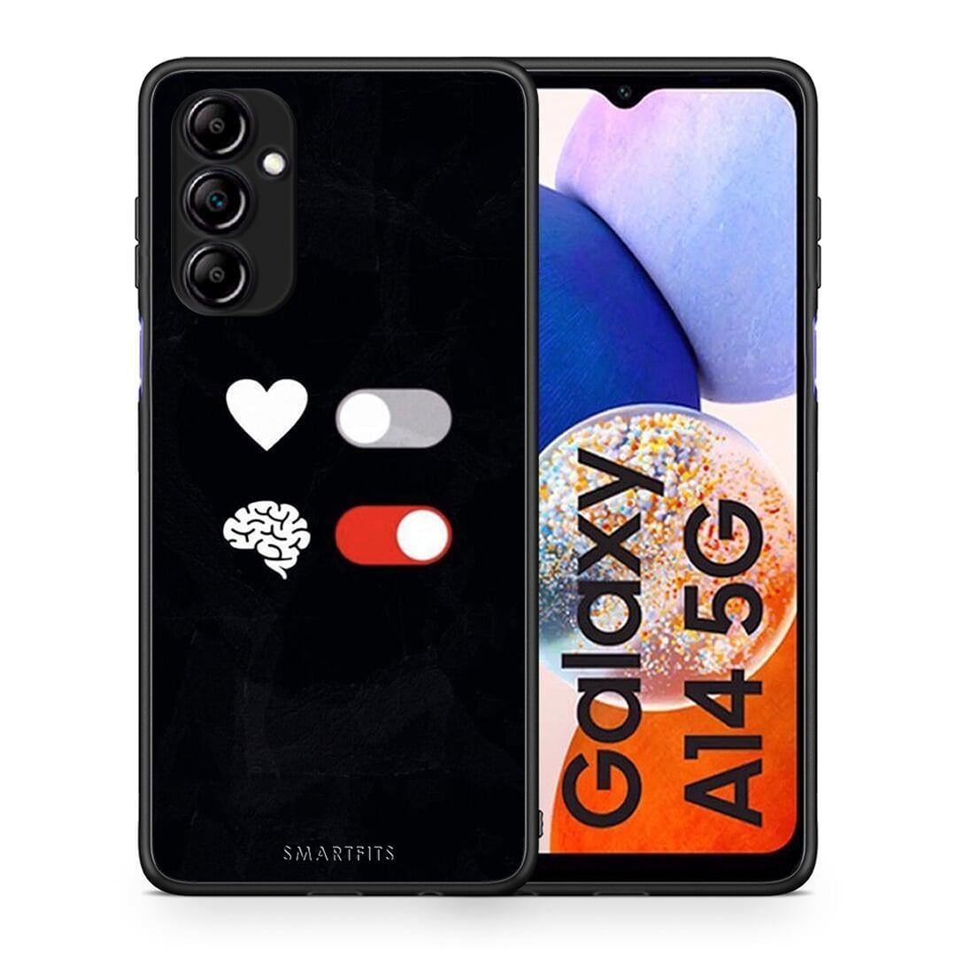 Θήκη Samsung Galaxy A14 / A14 5G Heart Vs Brain από τη Smartfits με σχέδιο στο πίσω μέρος και μαύρο περίβλημα | Samsung Galaxy A14 / A14 5G Heart Vs Brain Case with Colorful Back and Black Bezels