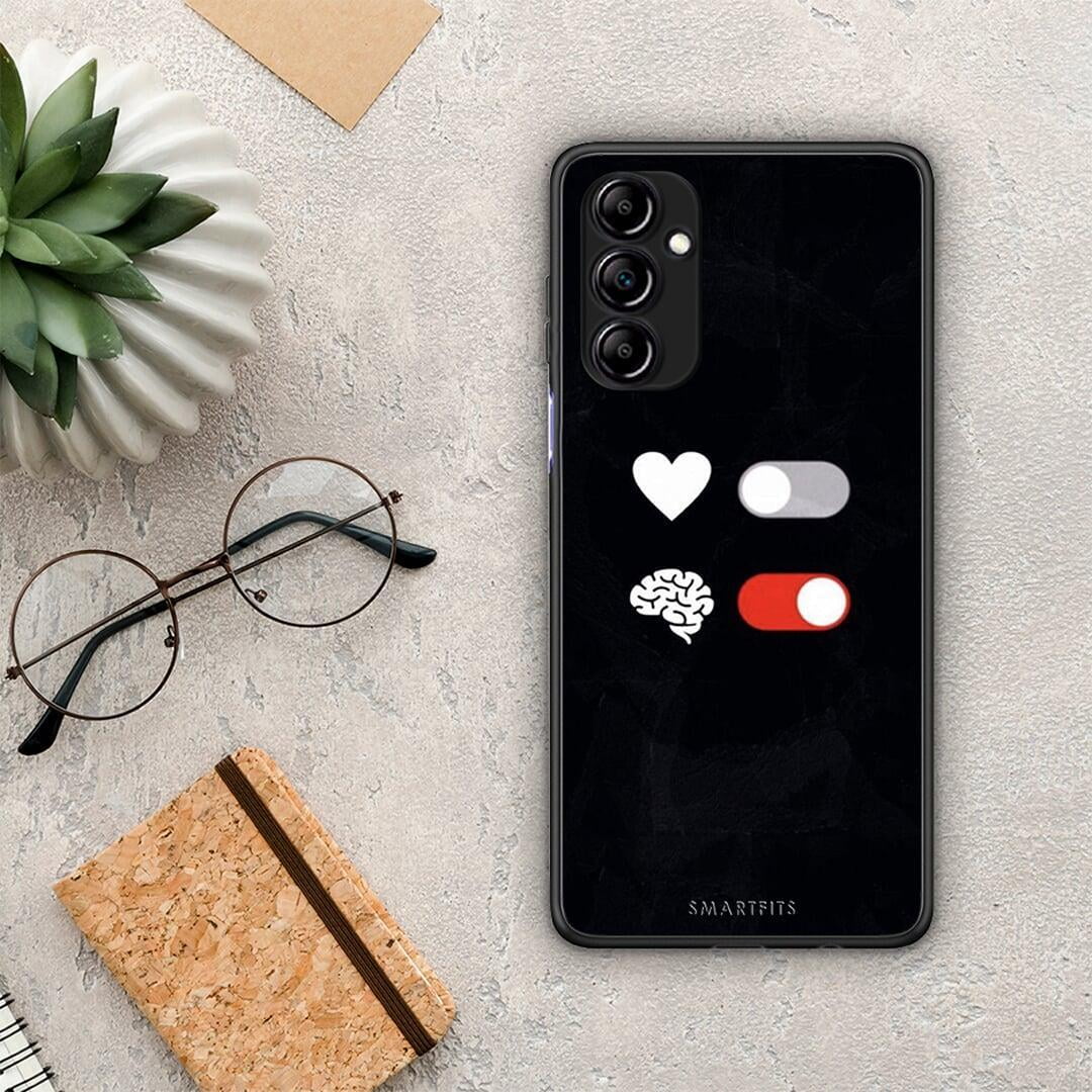 Θήκη Samsung Galaxy A14 / A14 5G Heart Vs Brain από τη Smartfits με σχέδιο στο πίσω μέρος και μαύρο περίβλημα | Samsung Galaxy A14 / A14 5G Heart Vs Brain Case with Colorful Back and Black Bezels