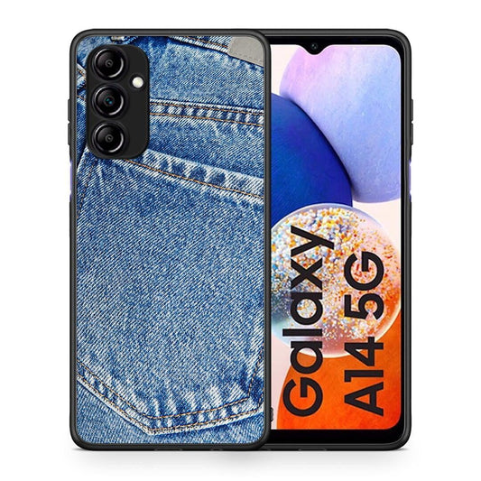 Θήκη Samsung Galaxy A14 / A14 5G Jeans Pocket από τη Smartfits με σχέδιο στο πίσω μέρος και μαύρο περίβλημα | Samsung Galaxy A14 / A14 5G Jeans Pocket Case with Colorful Back and Black Bezels