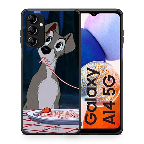 Θήκη Samsung Galaxy A14 / A14 5G Lady And Tramp 1 από τη Smartfits με σχέδιο στο πίσω μέρος και μαύρο περίβλημα | Samsung Galaxy A14 / A14 5G Lady And Tramp 1 Case with Colorful Back and Black Bezels