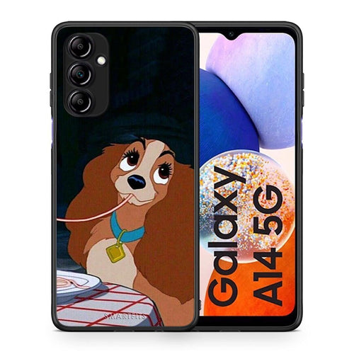 Θήκη Samsung Galaxy A14 / A14 5G Lady And Tramp 2 από τη Smartfits με σχέδιο στο πίσω μέρος και μαύρο περίβλημα | Samsung Galaxy A14 / A14 5G Lady And Tramp 2 Case with Colorful Back and Black Bezels