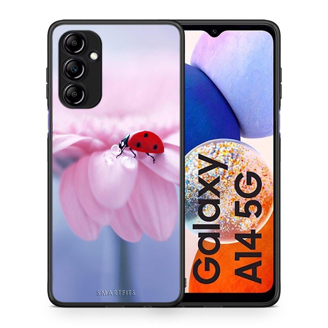 Θήκη Samsung Galaxy A14 / A14 5G Ladybug Flower από τη Smartfits με σχέδιο στο πίσω μέρος και μαύρο περίβλημα | Samsung Galaxy A14 / A14 5G Ladybug Flower Case with Colorful Back and Black Bezels