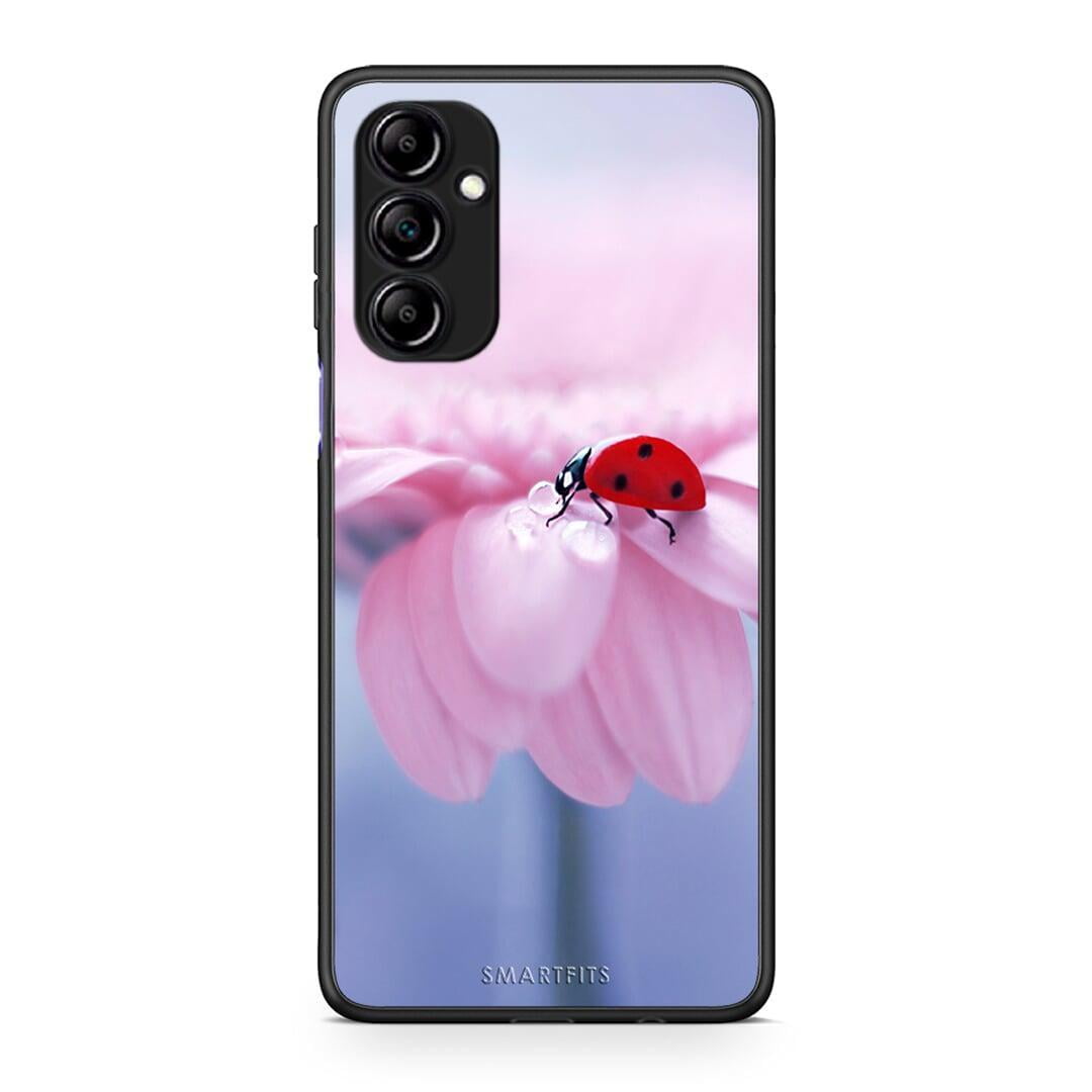 Θήκη Samsung Galaxy A14 / A14 5G Ladybug Flower από τη Smartfits με σχέδιο στο πίσω μέρος και μαύρο περίβλημα | Samsung Galaxy A14 / A14 5G Ladybug Flower Case with Colorful Back and Black Bezels