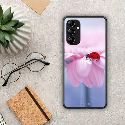 Θήκη Samsung Galaxy A14 / A14 5G Ladybug Flower από τη Smartfits με σχέδιο στο πίσω μέρος και μαύρο περίβλημα | Samsung Galaxy A14 / A14 5G Ladybug Flower Case with Colorful Back and Black Bezels