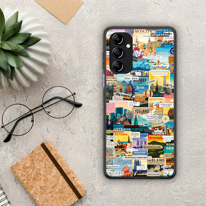 Θήκη Samsung Galaxy A14 / A14 5G Live To Travel από τη Smartfits με σχέδιο στο πίσω μέρος και μαύρο περίβλημα | Samsung Galaxy A14 / A14 5G Live To Travel Case with Colorful Back and Black Bezels