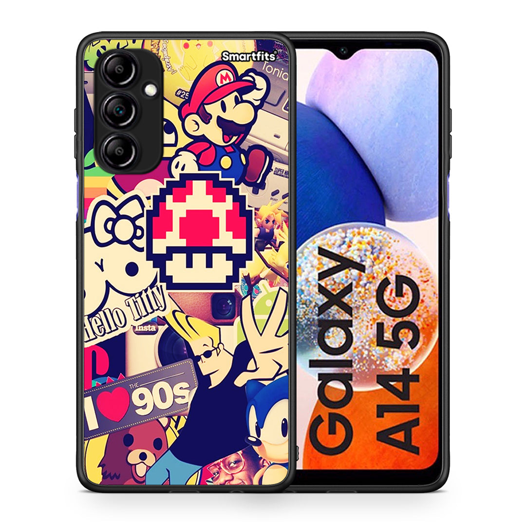 Θήκη Samsung Galaxy A14 / A14 5G Love The 90s από τη Smartfits με σχέδιο στο πίσω μέρος και μαύρο περίβλημα | Samsung Galaxy A14 / A14 5G Love The 90s Case with Colorful Back and Black Bezels