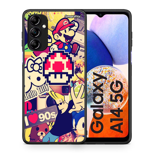 Θήκη Samsung Galaxy A14 / A14 5G Love The 90s από τη Smartfits με σχέδιο στο πίσω μέρος και μαύρο περίβλημα | Samsung Galaxy A14 / A14 5G Love The 90s Case with Colorful Back and Black Bezels