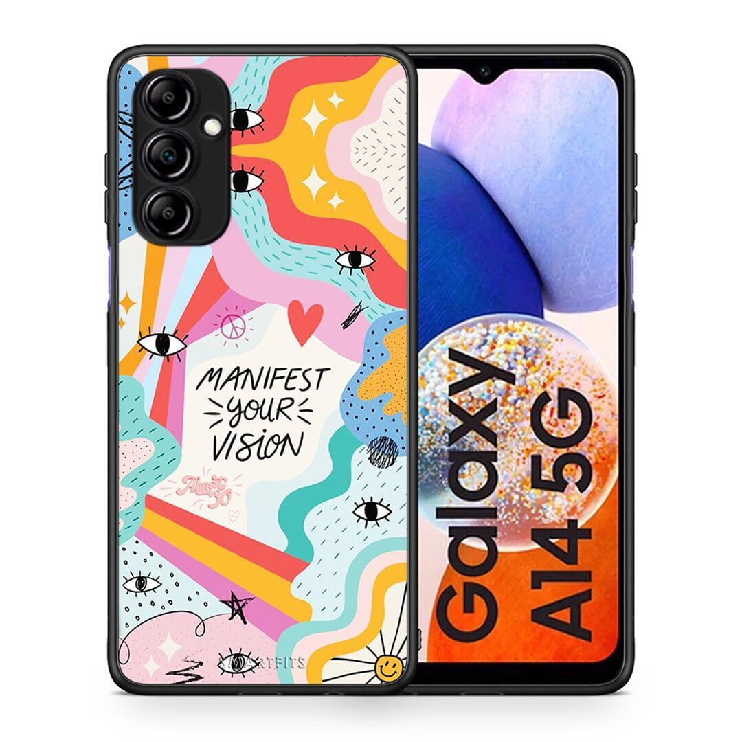 Θήκη Samsung Galaxy A14 / A14 5G Manifest Your Vision από τη Smartfits με σχέδιο στο πίσω μέρος και μαύρο περίβλημα | Samsung Galaxy A14 / A14 5G Manifest Your Vision Case with Colorful Back and Black Bezels