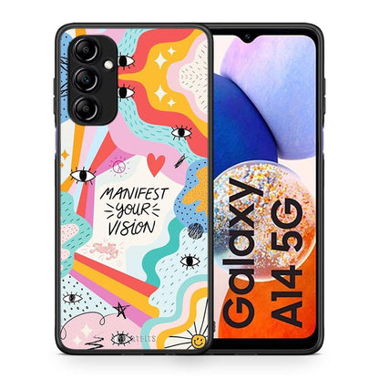Θήκη Samsung Galaxy A14 / A14 5G Manifest Your Vision από τη Smartfits με σχέδιο στο πίσω μέρος και μαύρο περίβλημα | Samsung Galaxy A14 / A14 5G Manifest Your Vision Case with Colorful Back and Black Bezels