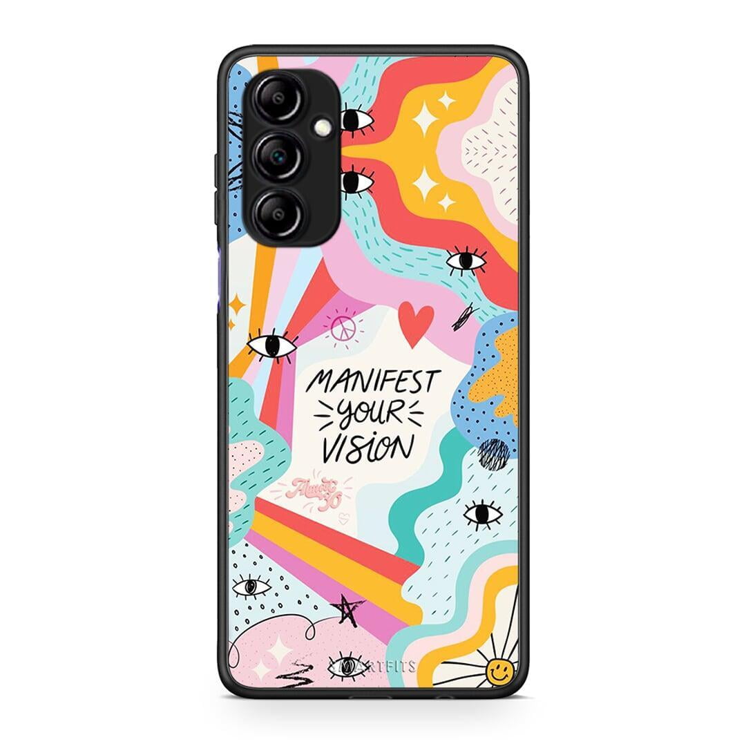 Θήκη Samsung Galaxy A14 / A14 5G Manifest Your Vision από τη Smartfits με σχέδιο στο πίσω μέρος και μαύρο περίβλημα | Samsung Galaxy A14 / A14 5G Manifest Your Vision Case with Colorful Back and Black Bezels