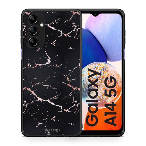 Θήκη Samsung Galaxy A14 / A14 5G Marble Black Rosegold από τη Smartfits με σχέδιο στο πίσω μέρος και μαύρο περίβλημα | Samsung Galaxy A14 / A14 5G Marble Black Rosegold Case with Colorful Back and Black Bezels