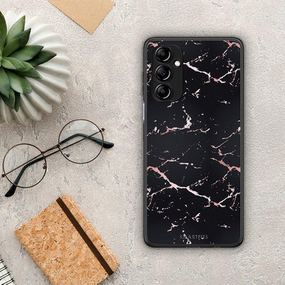 Θήκη Samsung Galaxy A14 / A14 5G Marble Black Rosegold από τη Smartfits με σχέδιο στο πίσω μέρος και μαύρο περίβλημα | Samsung Galaxy A14 / A14 5G Marble Black Rosegold Case with Colorful Back and Black Bezels