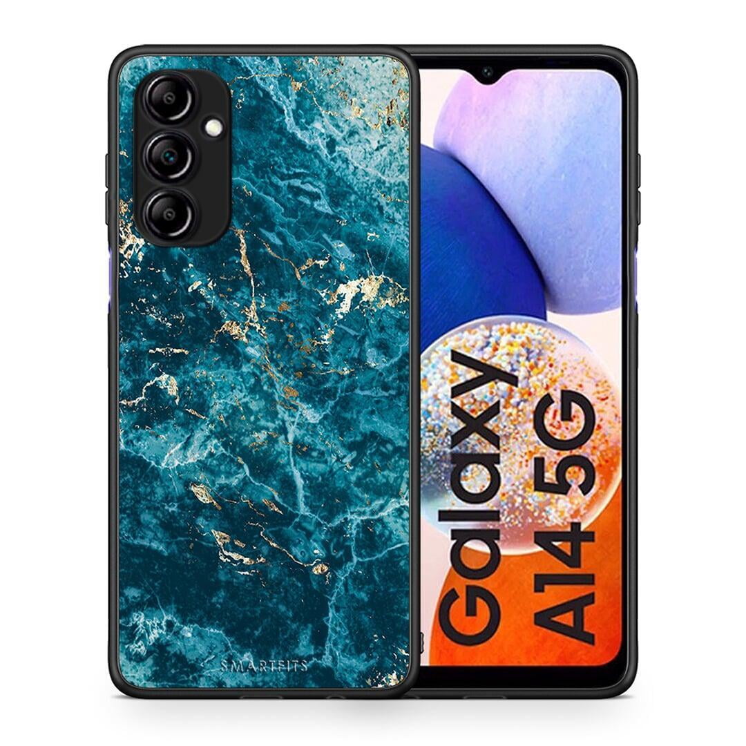 Θήκη Samsung Galaxy A14 / A14 5G Marble Blue από τη Smartfits με σχέδιο στο πίσω μέρος και μαύρο περίβλημα | Samsung Galaxy A14 / A14 5G Marble Blue Case with Colorful Back and Black Bezels