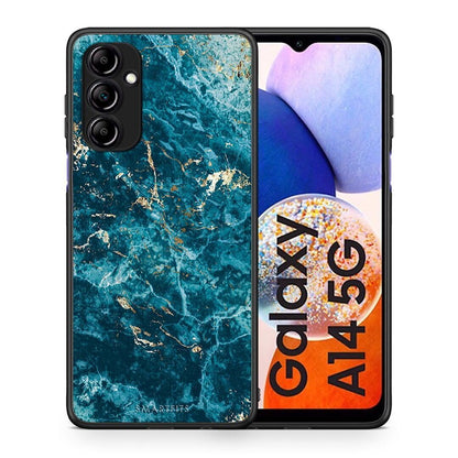 Θήκη Samsung Galaxy A14 / A14 5G Marble Blue από τη Smartfits με σχέδιο στο πίσω μέρος και μαύρο περίβλημα | Samsung Galaxy A14 / A14 5G Marble Blue Case with Colorful Back and Black Bezels