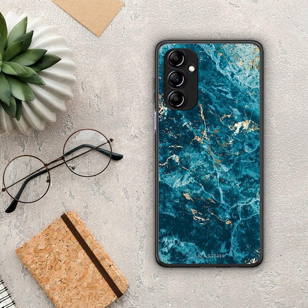 Θήκη Samsung Galaxy A14 / A14 5G Marble Blue από τη Smartfits με σχέδιο στο πίσω μέρος και μαύρο περίβλημα | Samsung Galaxy A14 / A14 5G Marble Blue Case with Colorful Back and Black Bezels