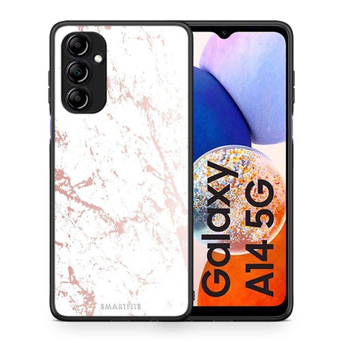 Θήκη Samsung Galaxy A14 / A14 5G Marble Pink Splash από τη Smartfits με σχέδιο στο πίσω μέρος και μαύρο περίβλημα | Samsung Galaxy A14 / A14 5G Marble Pink Splash Case with Colorful Back and Black Bezels