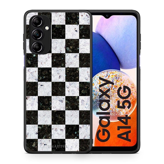 Θήκη Samsung Galaxy A14 / A14 5G Marble Square Geometric από τη Smartfits με σχέδιο στο πίσω μέρος και μαύρο περίβλημα | Samsung Galaxy A14 / A14 5G Marble Square Geometric Case with Colorful Back and Black Bezels