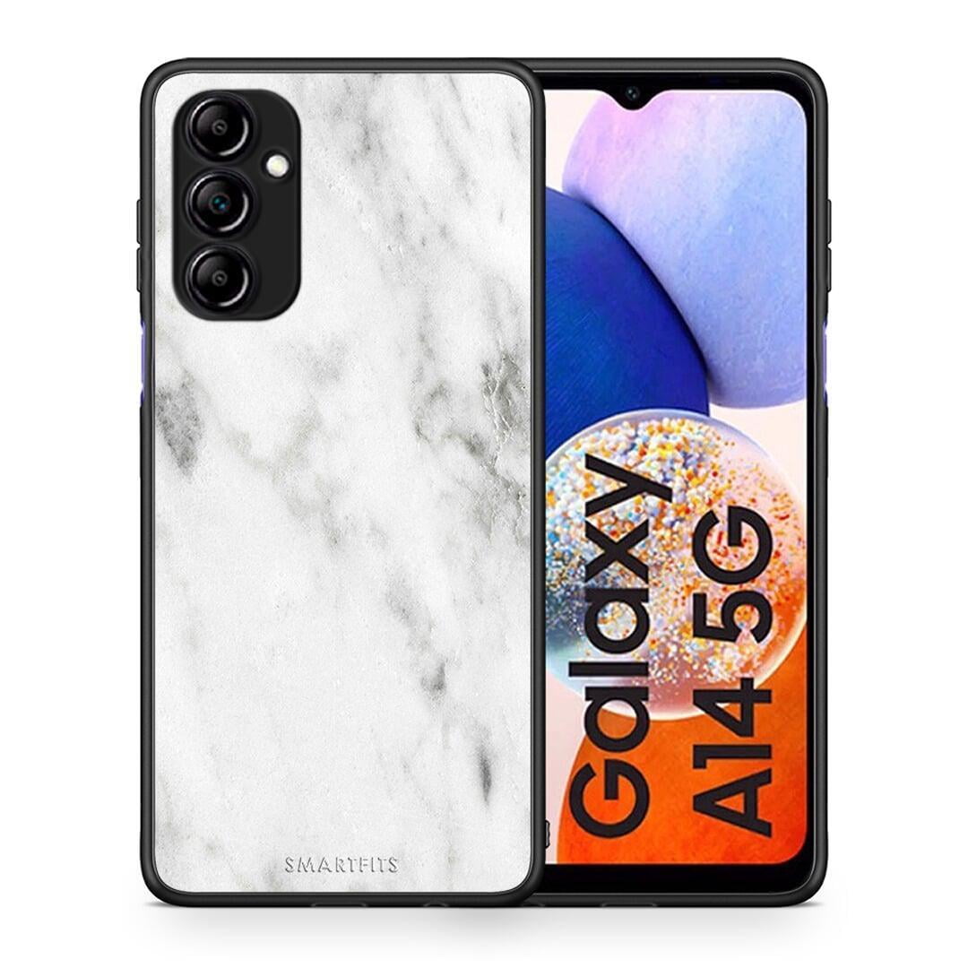 Θήκη Samsung Galaxy A14 / A14 5G Marble White από τη Smartfits με σχέδιο στο πίσω μέρος και μαύρο περίβλημα | Samsung Galaxy A14 / A14 5G Marble White Case with Colorful Back and Black Bezels