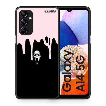 Θήκη Samsung Galaxy A14 / A14 5G Melting Halloween Mask από τη Smartfits με σχέδιο στο πίσω μέρος και μαύρο περίβλημα | Samsung Galaxy A14 / A14 5G Melting Halloween Mask Case with Colorful Back and Black Bezels