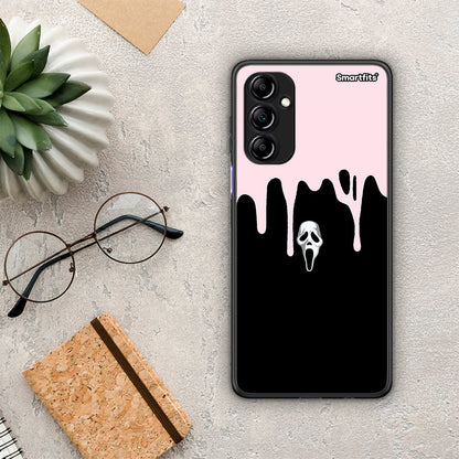 Θήκη Samsung Galaxy A14 / A14 5G Melting Halloween Mask από τη Smartfits με σχέδιο στο πίσω μέρος και μαύρο περίβλημα | Samsung Galaxy A14 / A14 5G Melting Halloween Mask Case with Colorful Back and Black Bezels