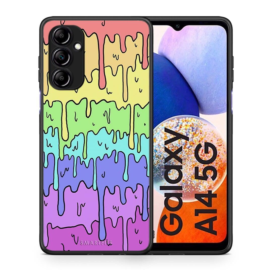 Θήκη Samsung Galaxy A14 / A14 5G Melting Rainbow από τη Smartfits με σχέδιο στο πίσω μέρος και μαύρο περίβλημα | Samsung Galaxy A14 / A14 5G Melting Rainbow Case with Colorful Back and Black Bezels