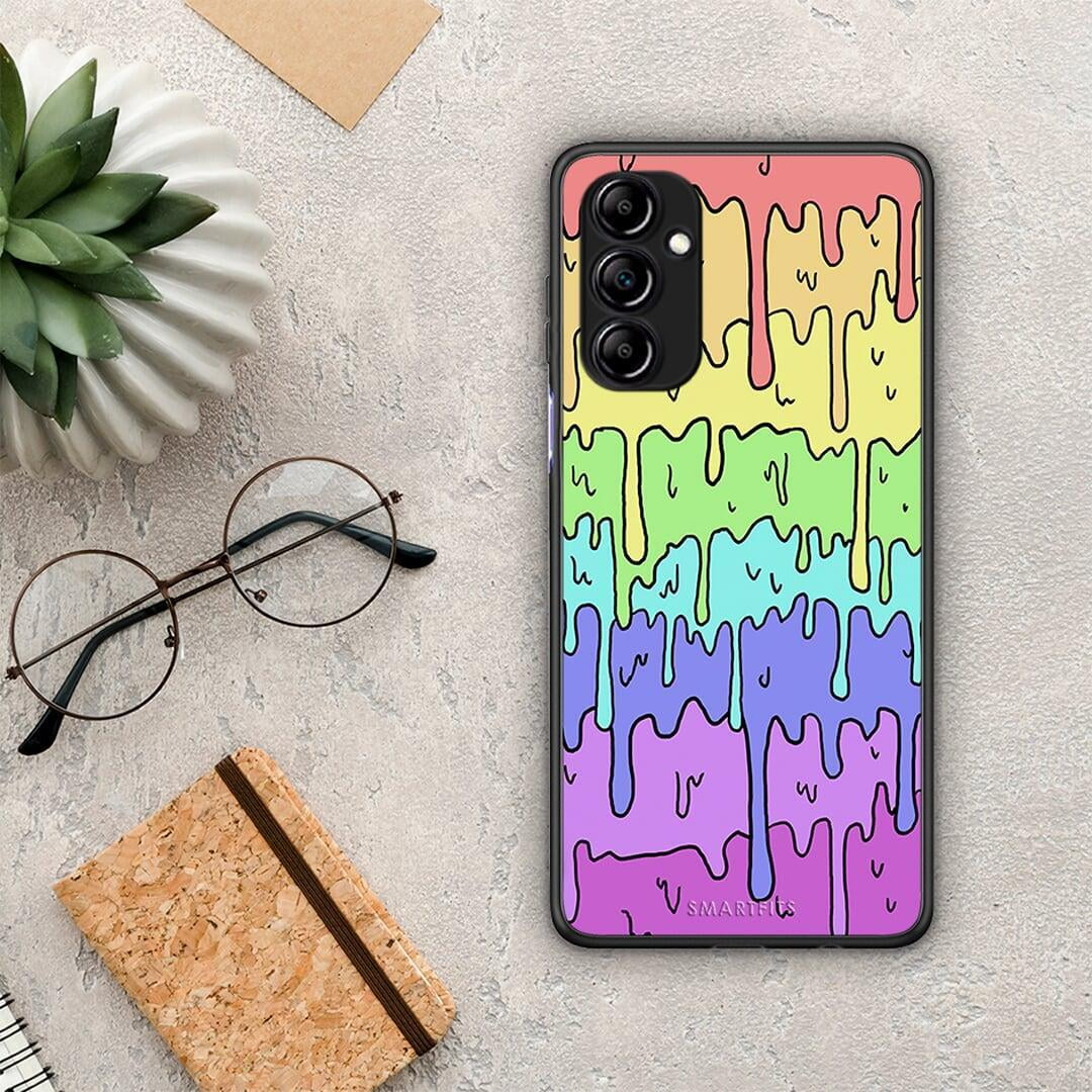 Θήκη Samsung Galaxy A14 / A14 5G Melting Rainbow από τη Smartfits με σχέδιο στο πίσω μέρος και μαύρο περίβλημα | Samsung Galaxy A14 / A14 5G Melting Rainbow Case with Colorful Back and Black Bezels