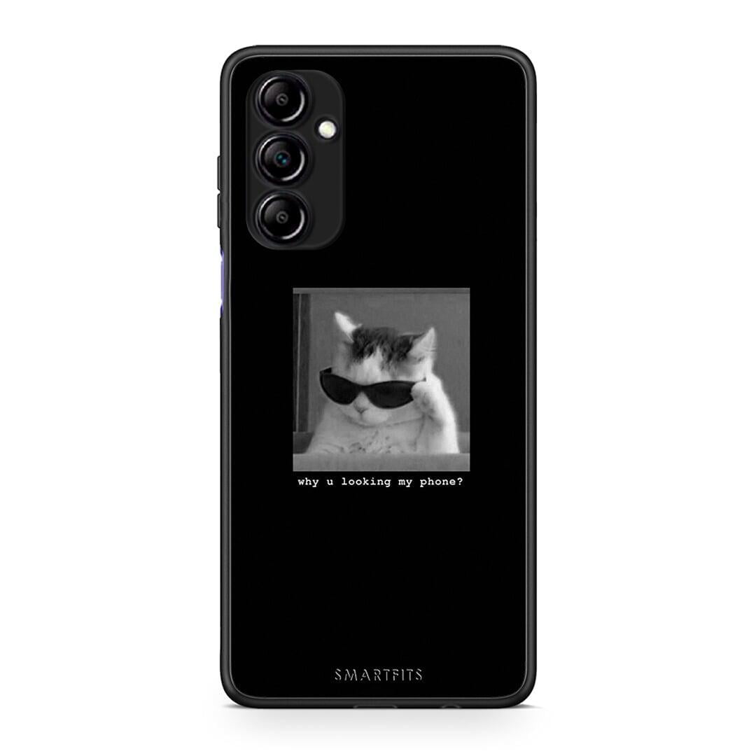 Θήκη Samsung Galaxy A14 / A14 5G Meme Cat από τη Smartfits με σχέδιο στο πίσω μέρος και μαύρο περίβλημα | Samsung Galaxy A14 / A14 5G Meme Cat Case with Colorful Back and Black Bezels