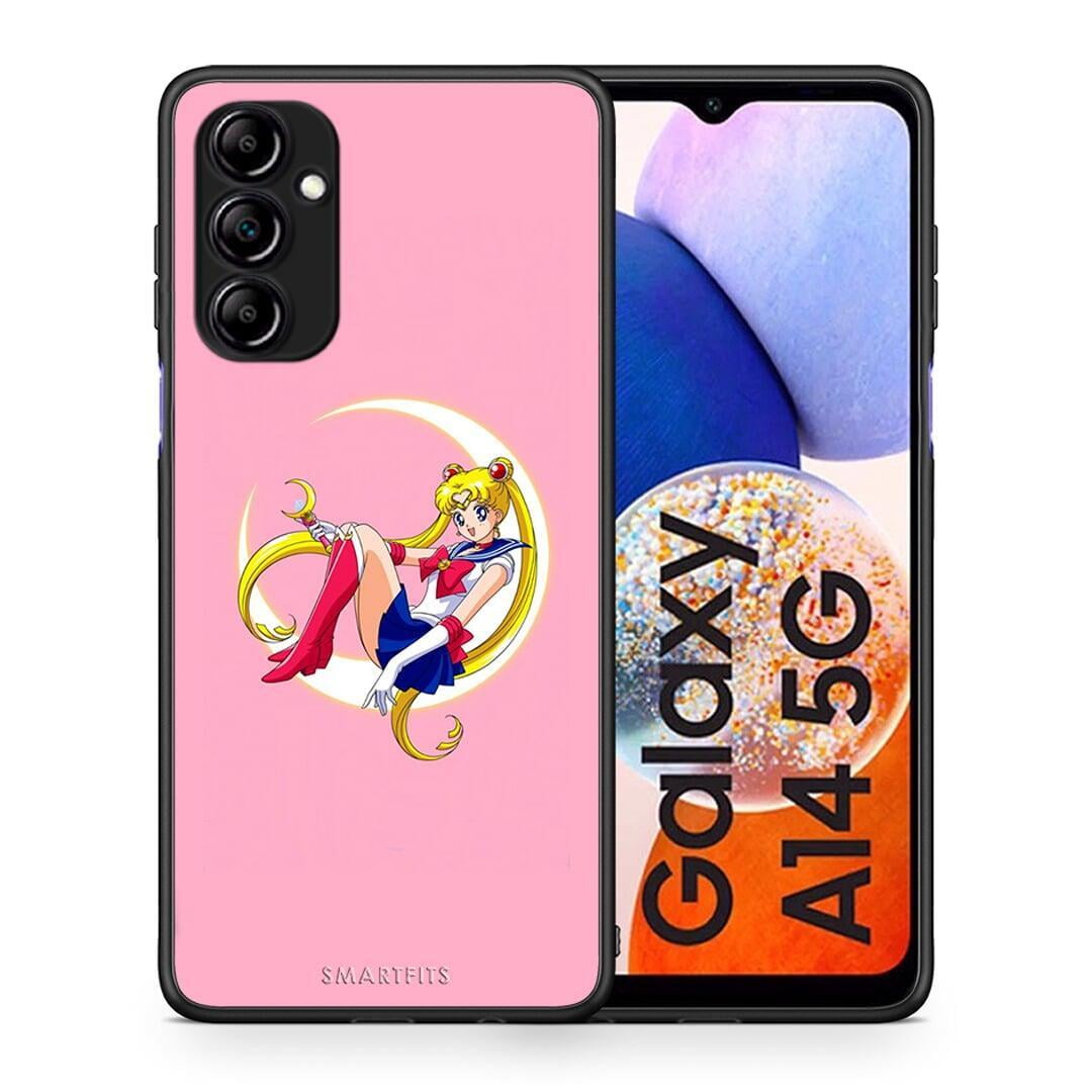 Θήκη Samsung Galaxy A14 / A14 5G Moon Girl από τη Smartfits με σχέδιο στο πίσω μέρος και μαύρο περίβλημα | Samsung Galaxy A14 / A14 5G Moon Girl Case with Colorful Back and Black Bezels