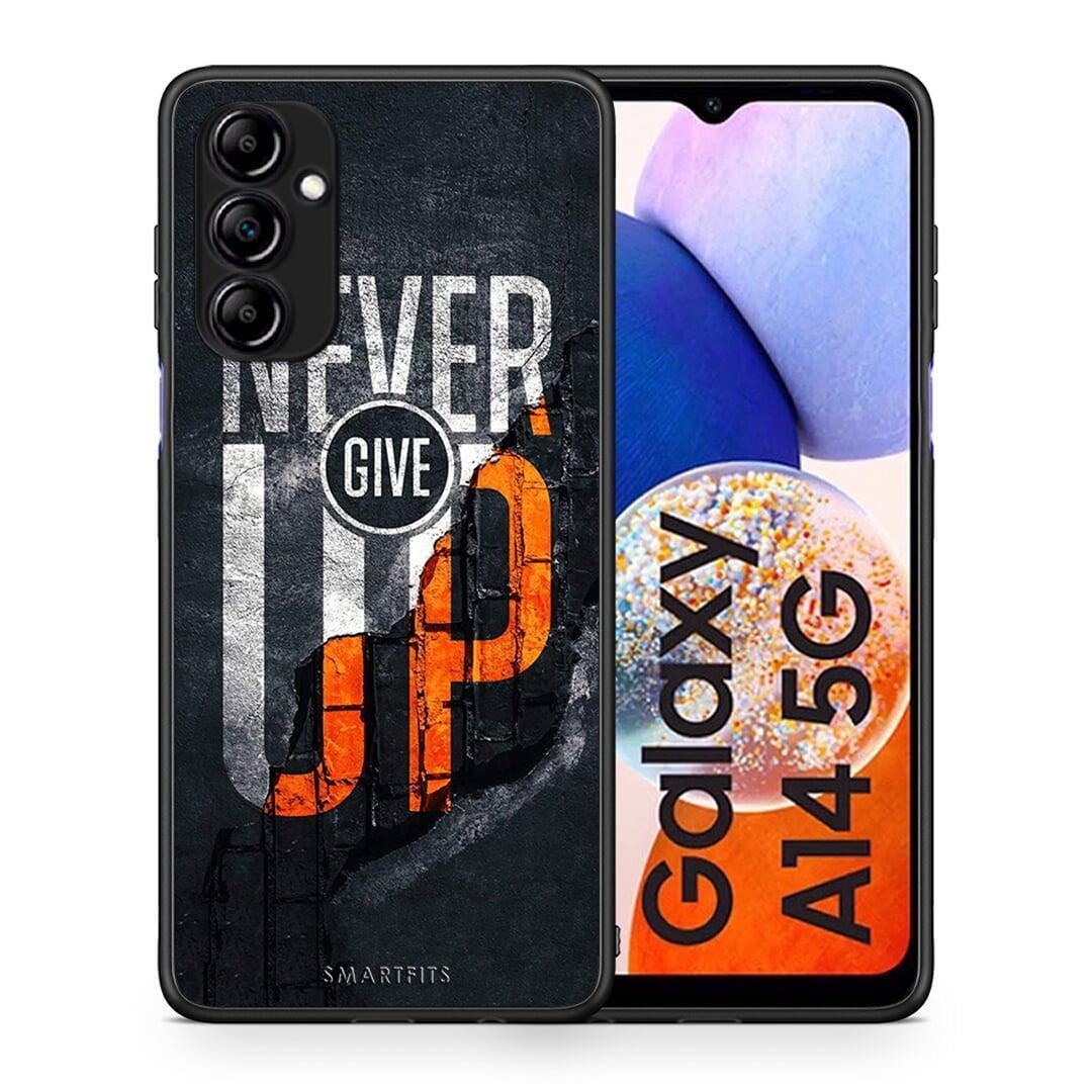 Θήκη Samsung Galaxy A14 / A14 5G Never Give Up από τη Smartfits με σχέδιο στο πίσω μέρος και μαύρο περίβλημα | Samsung Galaxy A14 / A14 5G Never Give Up Case with Colorful Back and Black Bezels