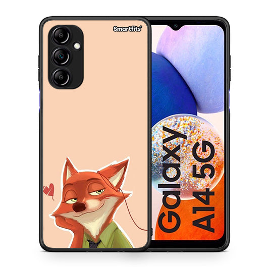 Θήκη Samsung Galaxy A14 / A14 5G Nick Wilde And Judy Hopps Love 1 από τη Smartfits με σχέδιο στο πίσω μέρος και μαύρο περίβλημα | Samsung Galaxy A14 / A14 5G Nick Wilde And Judy Hopps Love 1 Case with Colorful Back and Black Bezels