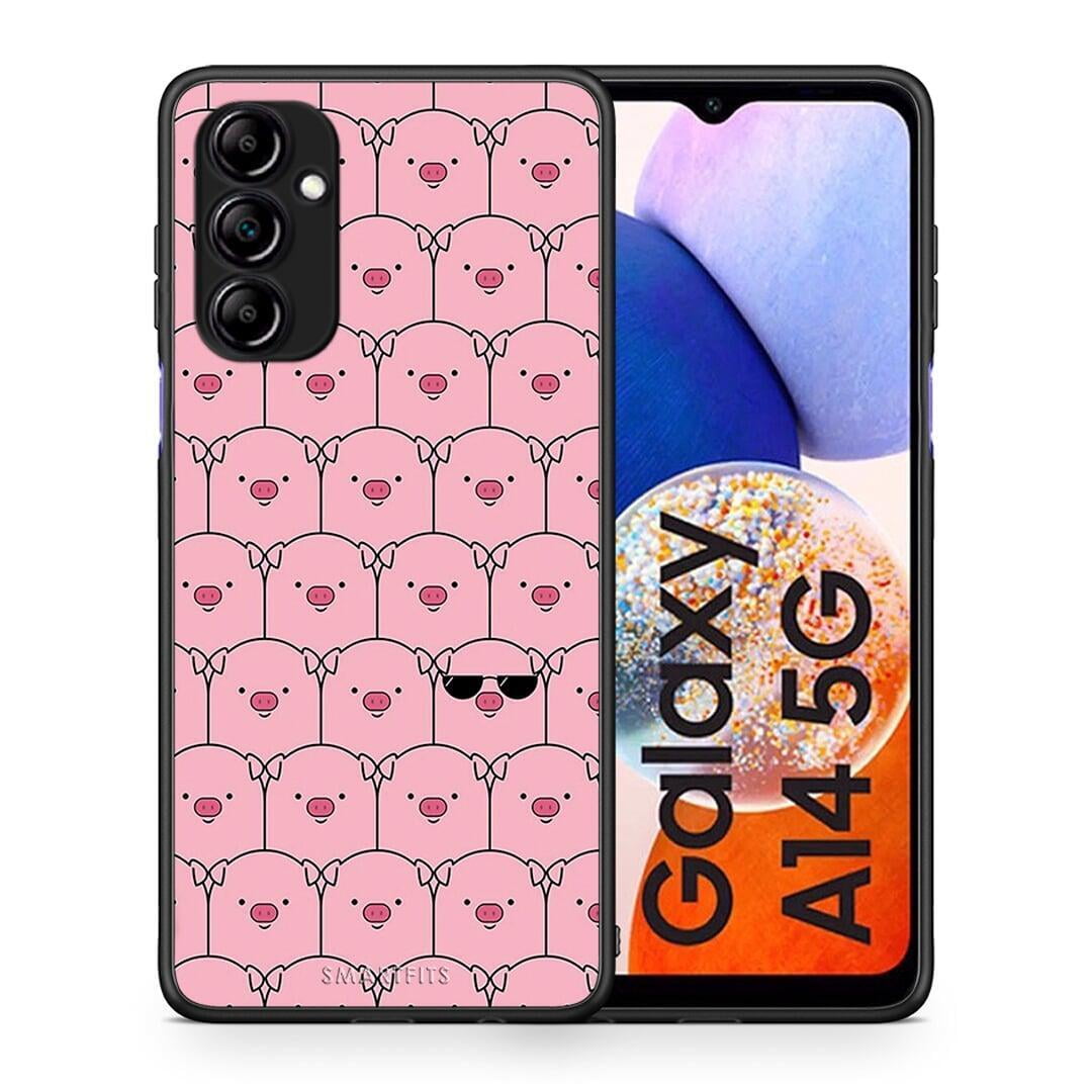 Θήκη Samsung Galaxy A14 / A14 5G Pig Glasses από τη Smartfits με σχέδιο στο πίσω μέρος και μαύρο περίβλημα | Samsung Galaxy A14 / A14 5G Pig Glasses Case with Colorful Back and Black Bezels