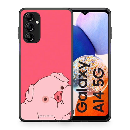 Θήκη Samsung Galaxy A14 / A14 5G Pig Love 1 από τη Smartfits με σχέδιο στο πίσω μέρος και μαύρο περίβλημα | Samsung Galaxy A14 / A14 5G Pig Love 1 Case with Colorful Back and Black Bezels