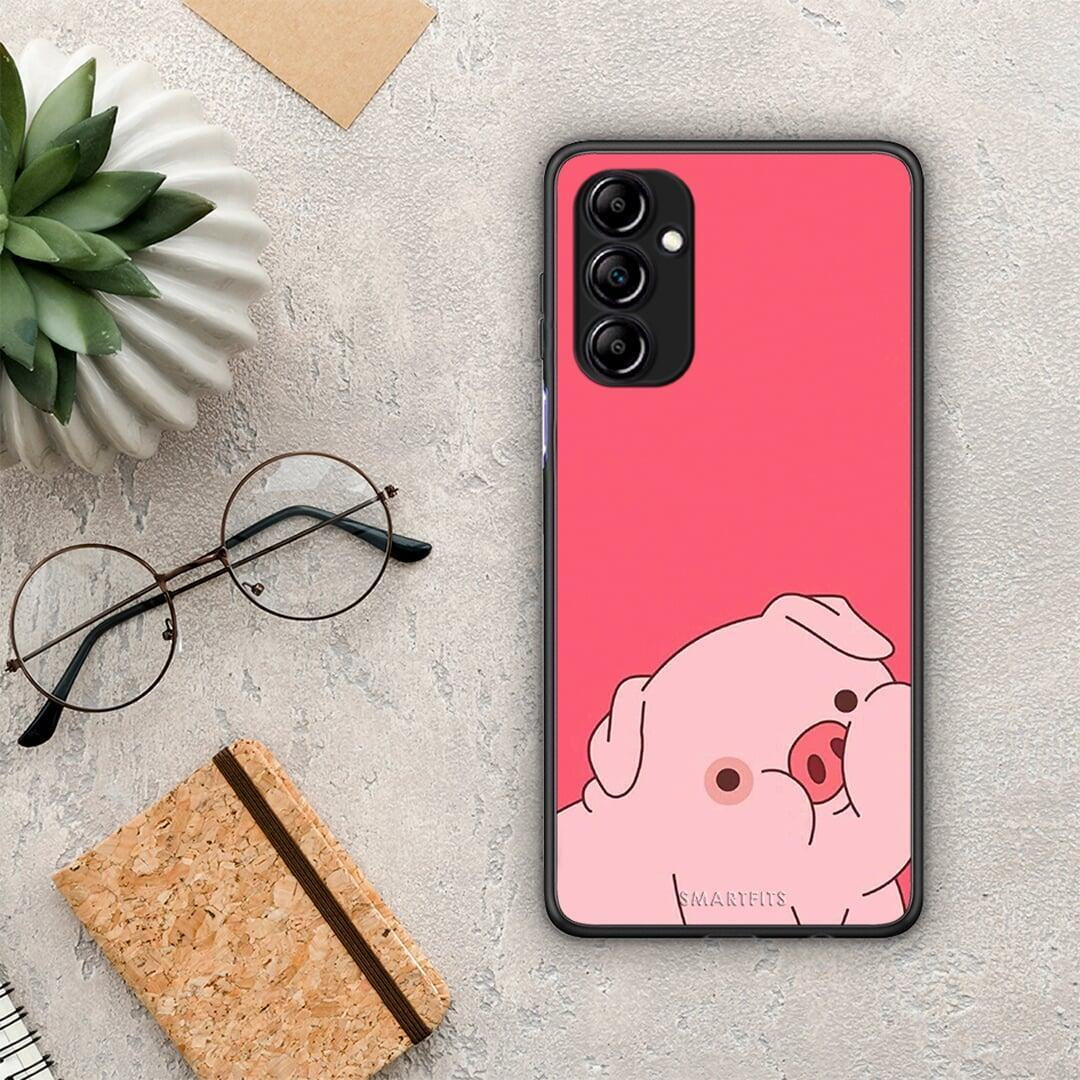 Θήκη Samsung Galaxy A14 / A14 5G Pig Love 1 από τη Smartfits με σχέδιο στο πίσω μέρος και μαύρο περίβλημα | Samsung Galaxy A14 / A14 5G Pig Love 1 Case with Colorful Back and Black Bezels