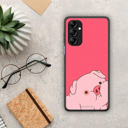 Θήκη Samsung Galaxy A14 / A14 5G Pig Love 1 από τη Smartfits με σχέδιο στο πίσω μέρος και μαύρο περίβλημα | Samsung Galaxy A14 / A14 5G Pig Love 1 Case with Colorful Back and Black Bezels