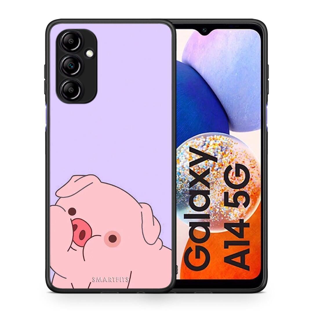 Θήκη Samsung Galaxy A14 / A14 5G Pig Love 2 από τη Smartfits με σχέδιο στο πίσω μέρος και μαύρο περίβλημα | Samsung Galaxy A14 / A14 5G Pig Love 2 Case with Colorful Back and Black Bezels