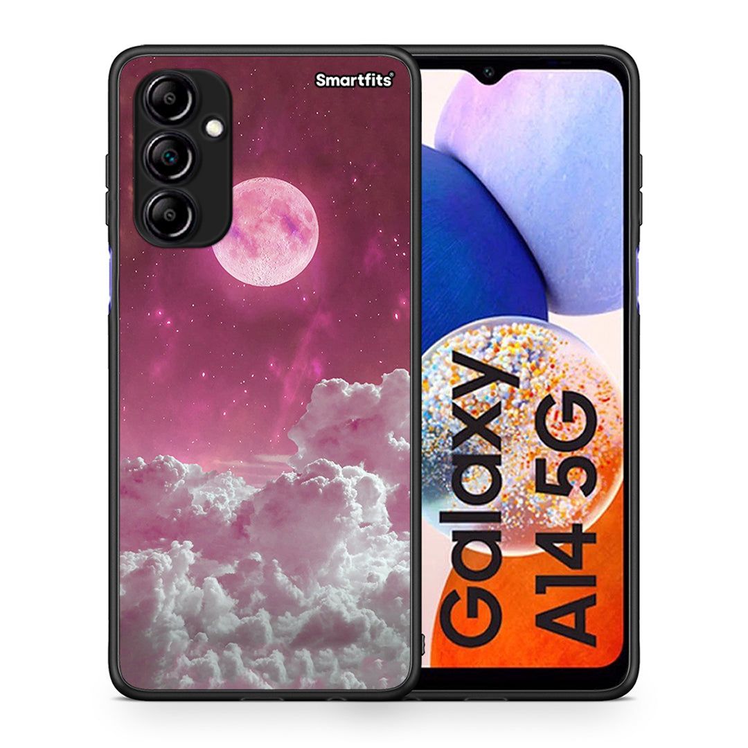 Θήκη Samsung Galaxy A14 / A14 5G Pink Moon από τη Smartfits με σχέδιο στο πίσω μέρος και μαύρο περίβλημα | Samsung Galaxy A14 / A14 5G Pink Moon Case with Colorful Back and Black Bezels