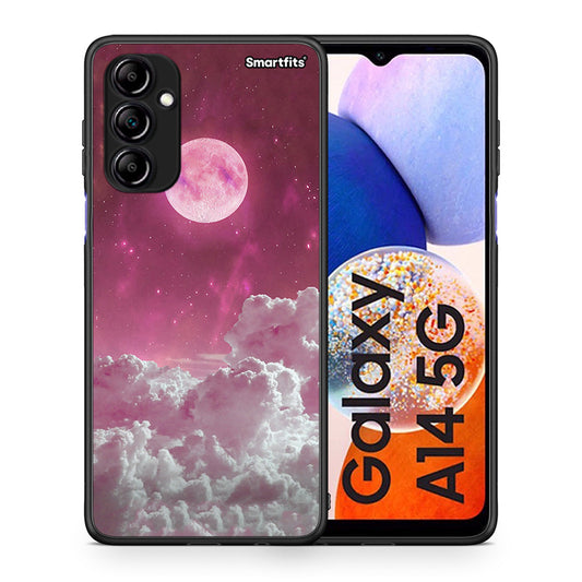 Θήκη Samsung Galaxy A14 / A14 5G Pink Moon από τη Smartfits με σχέδιο στο πίσω μέρος και μαύρο περίβλημα | Samsung Galaxy A14 / A14 5G Pink Moon Case with Colorful Back and Black Bezels