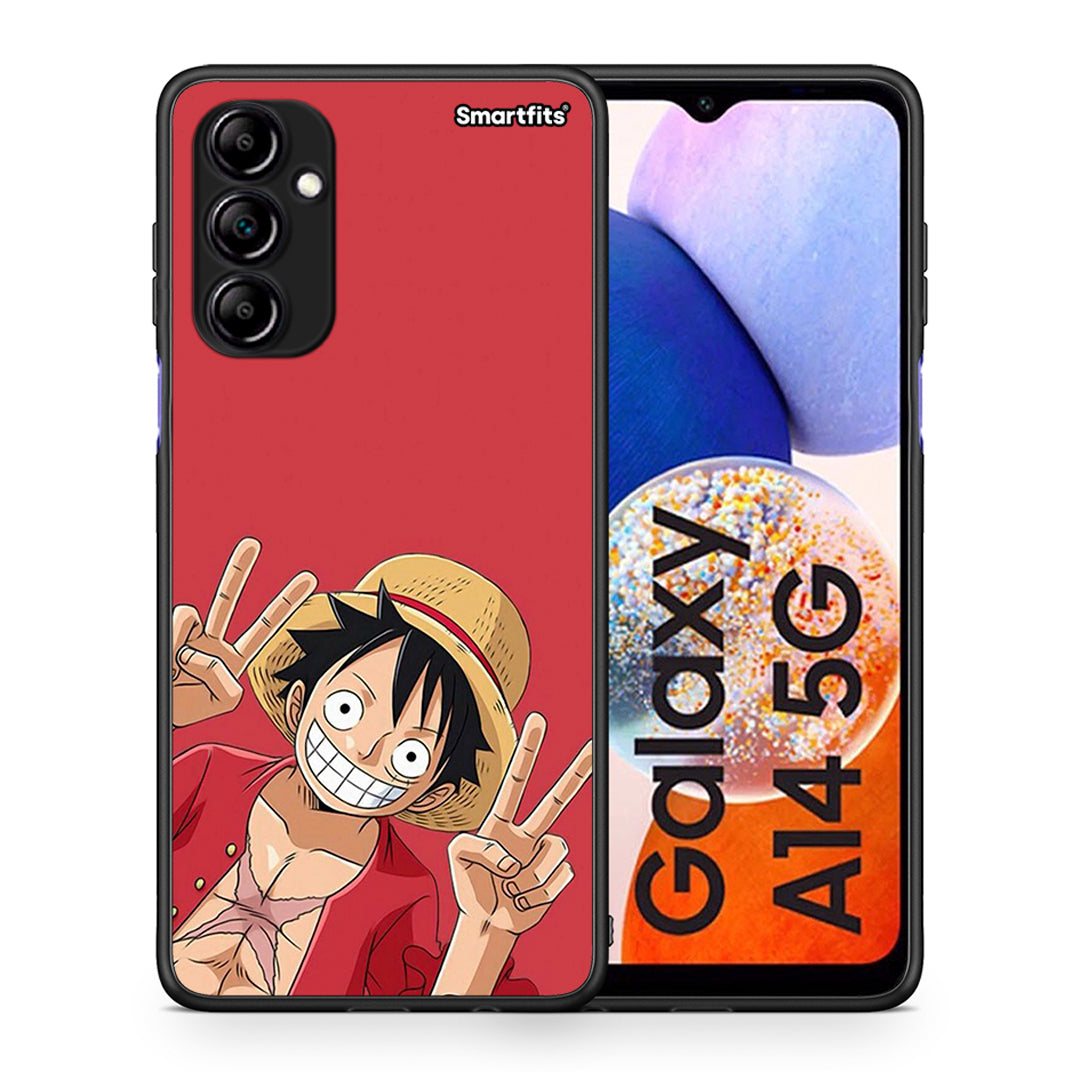 Θήκη Samsung Galaxy A14 / A14 5G Pirate Luffy από τη Smartfits με σχέδιο στο πίσω μέρος και μαύρο περίβλημα | Samsung Galaxy A14 / A14 5G Pirate Luffy Case with Colorful Back and Black Bezels