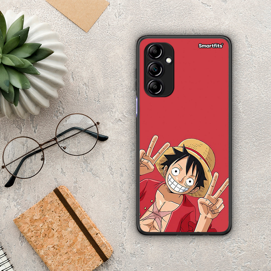 Θήκη Samsung Galaxy A14 / A14 5G Pirate Luffy από τη Smartfits με σχέδιο στο πίσω μέρος και μαύρο περίβλημα | Samsung Galaxy A14 / A14 5G Pirate Luffy Case with Colorful Back and Black Bezels