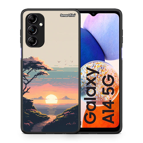 Θήκη Samsung Galaxy A14 / A14 5G Pixel Sunset από τη Smartfits με σχέδιο στο πίσω μέρος και μαύρο περίβλημα | Samsung Galaxy A14 / A14 5G Pixel Sunset Case with Colorful Back and Black Bezels