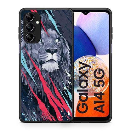 Θήκη Samsung Galaxy A14 / A14 5G PopArt Lion Designer από τη Smartfits με σχέδιο στο πίσω μέρος και μαύρο περίβλημα | Samsung Galaxy A14 / A14 5G PopArt Lion Designer Case with Colorful Back and Black Bezels