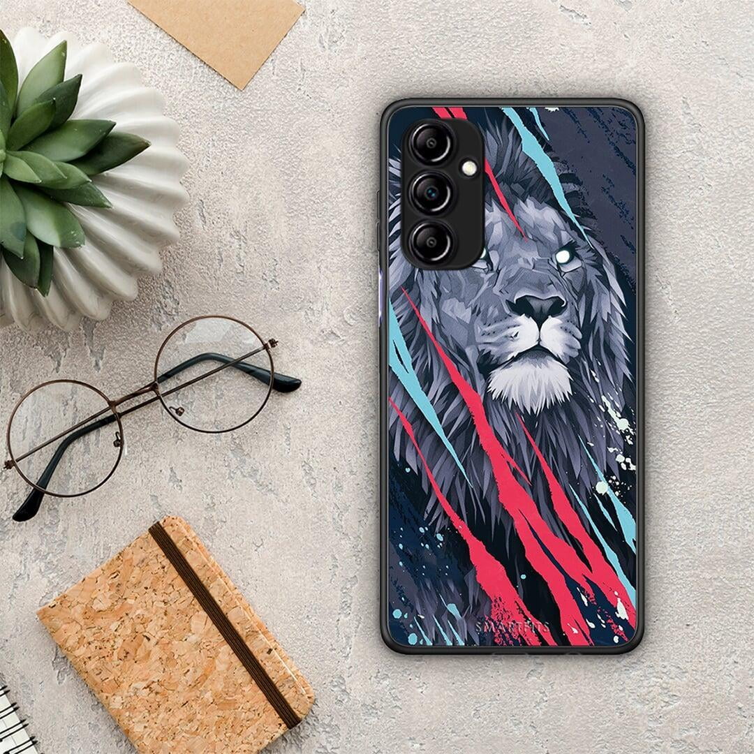 Θήκη Samsung Galaxy A14 / A14 5G PopArt Lion Designer από τη Smartfits με σχέδιο στο πίσω μέρος και μαύρο περίβλημα | Samsung Galaxy A14 / A14 5G PopArt Lion Designer Case with Colorful Back and Black Bezels