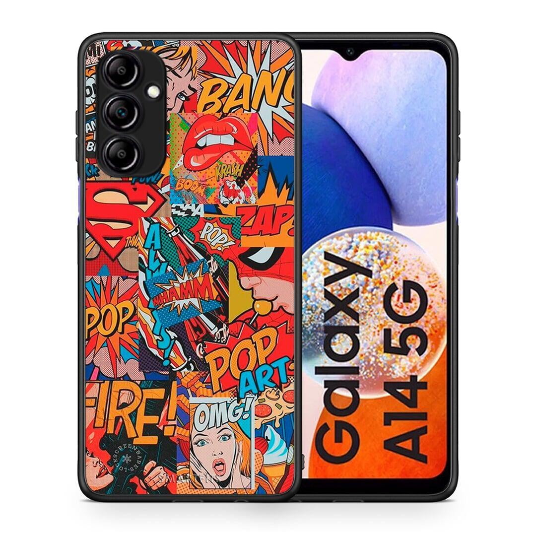 Θήκη Samsung Galaxy A14 / A14 5G PopArt OMG από τη Smartfits με σχέδιο στο πίσω μέρος και μαύρο περίβλημα | Samsung Galaxy A14 / A14 5G PopArt OMG Case with Colorful Back and Black Bezels