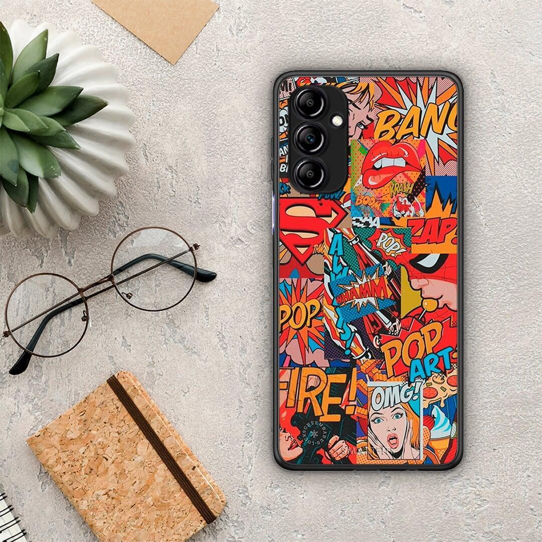 Θήκη Samsung Galaxy A14 / A14 5G PopArt OMG από τη Smartfits με σχέδιο στο πίσω μέρος και μαύρο περίβλημα | Samsung Galaxy A14 / A14 5G PopArt OMG Case with Colorful Back and Black Bezels