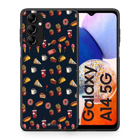Θήκη Samsung Galaxy A14 / A14 5G Random Hungry από τη Smartfits με σχέδιο στο πίσω μέρος και μαύρο περίβλημα | Samsung Galaxy A14 / A14 5G Random Hungry Case with Colorful Back and Black Bezels