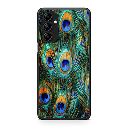 Θήκη Samsung Galaxy A14 / A14 5G Real Peacock Feathers από τη Smartfits με σχέδιο στο πίσω μέρος και μαύρο περίβλημα | Samsung Galaxy A14 / A14 5G Real Peacock Feathers Case with Colorful Back and Black Bezels
