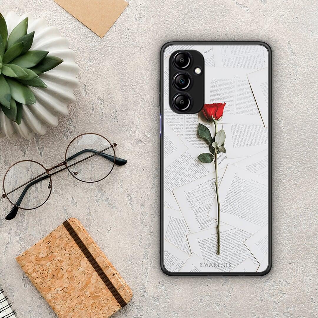 Θήκη Samsung Galaxy A14 / A14 5G Red Rose από τη Smartfits με σχέδιο στο πίσω μέρος και μαύρο περίβλημα | Samsung Galaxy A14 / A14 5G Red Rose Case with Colorful Back and Black Bezels